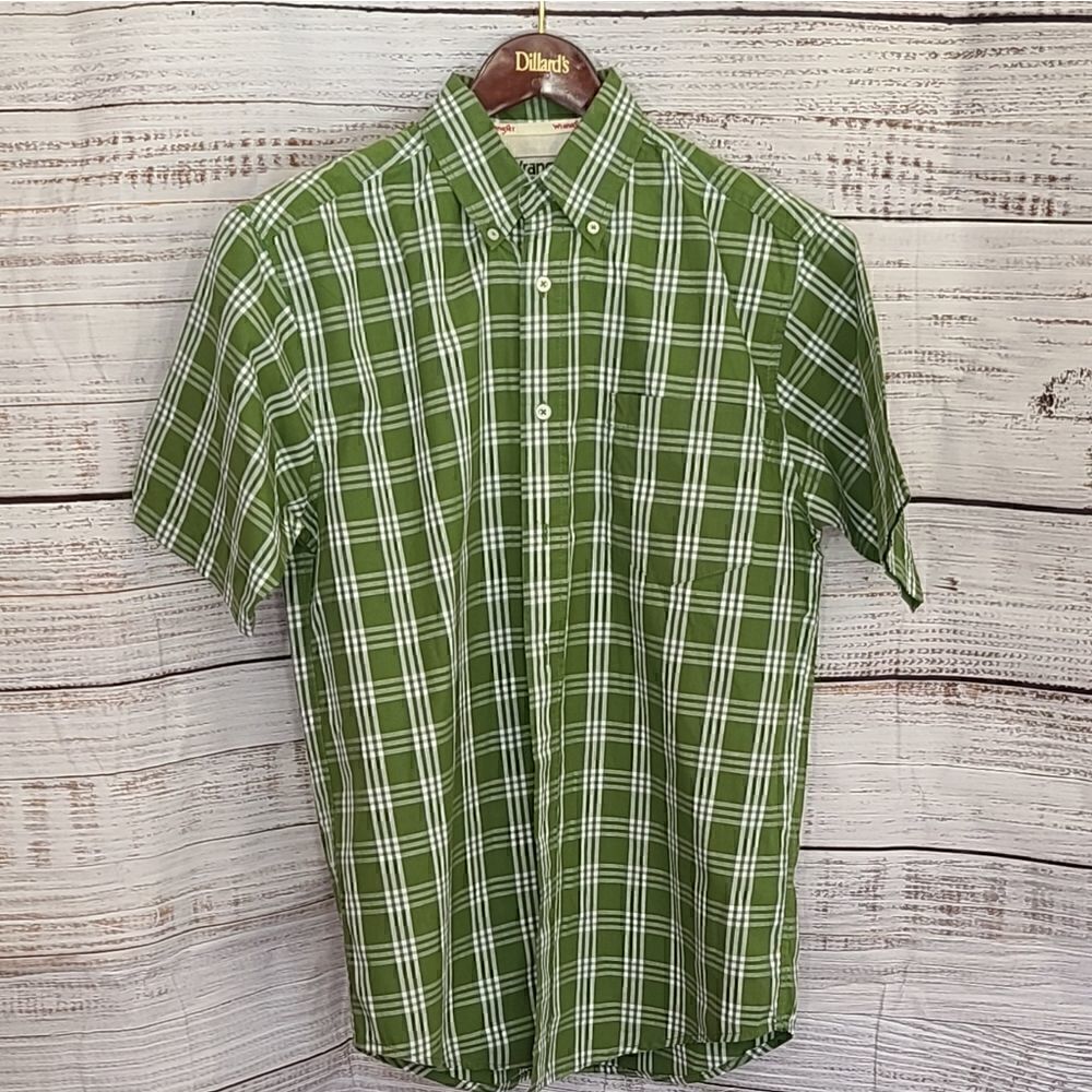 225 - Wrangler Hero Green Plaid Casual Button Pocket Cotton Shirt Men's Small
